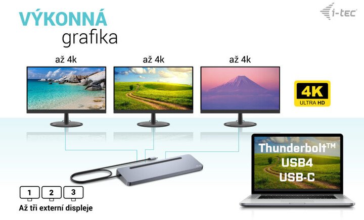 I-Tec Docking Station USB-C Metal Ergonomic, 3x 4K Display, PD 100W + i-tec Universal Charger 100 W - Thumbnail 6
