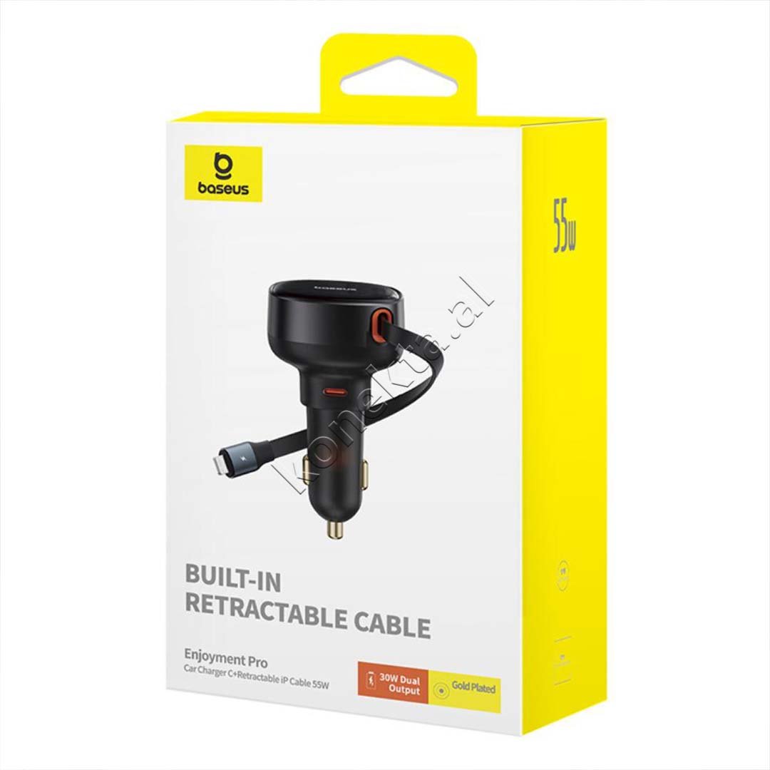 Baseus Car Charger 55W with Retractable Lightning Plug, Black - Thumbnail 15