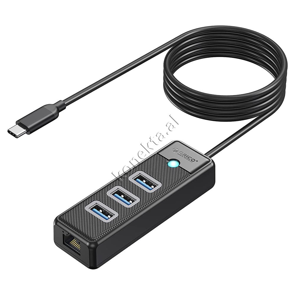 Orico USB Hub, 3 Porta USB3.0 dhe LAN, E zezë - Image 1