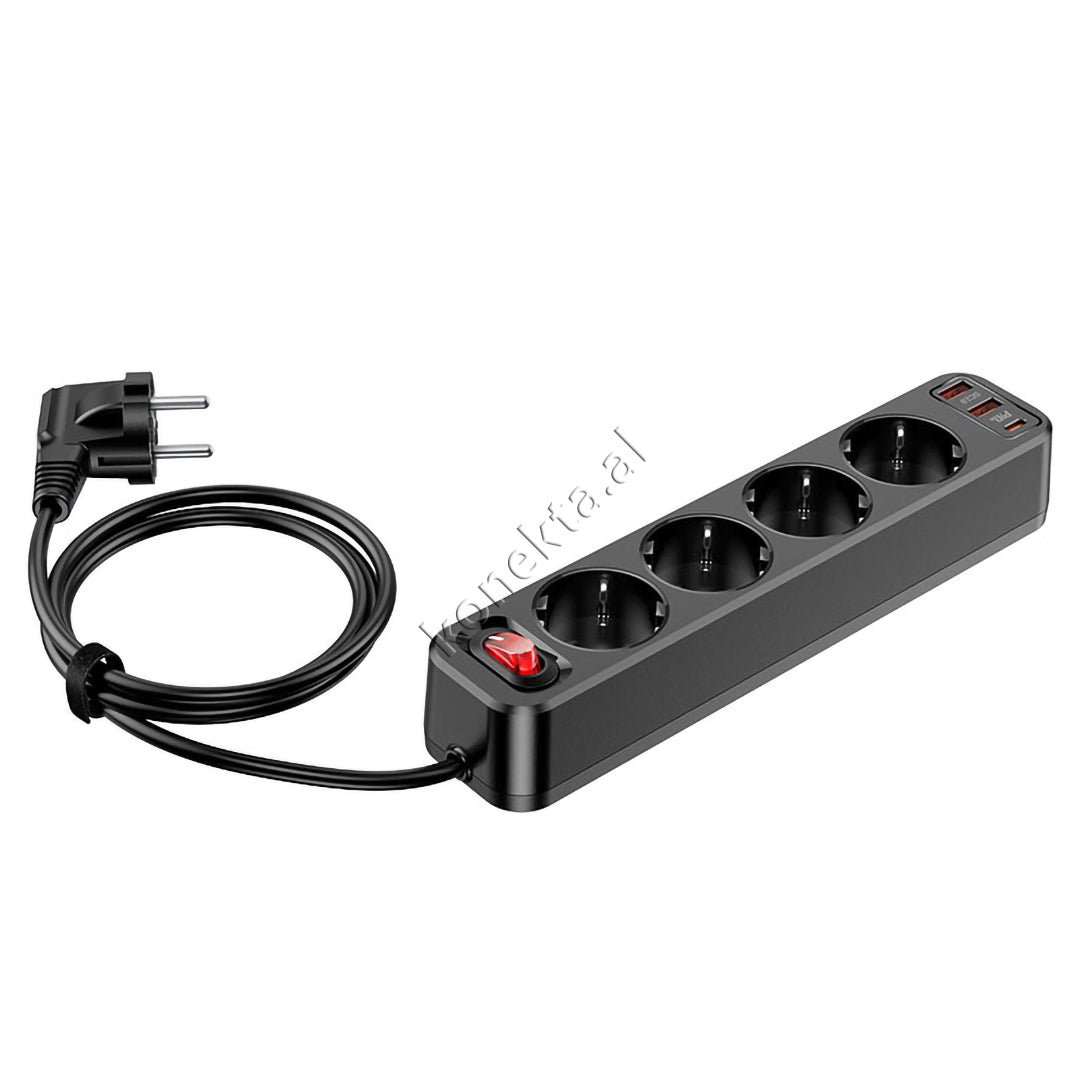 XO Multiprize Power Strip 4 Vendeshe 4000W Me 3 Porta USB Dhe Type-C - Image 1