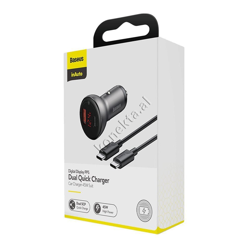 Baseus Fast Charge Car Charger, Black, 45W, 2 Ports USB/Type C - Thumbnail 2