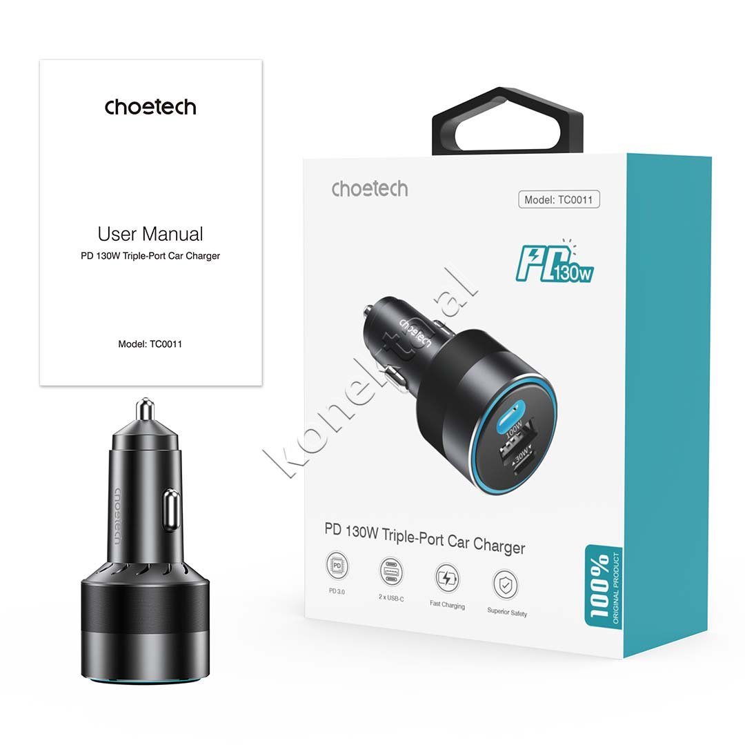Choetech 130W Charger, 2 x Type-C, 1 x USB - Thumbnail 11