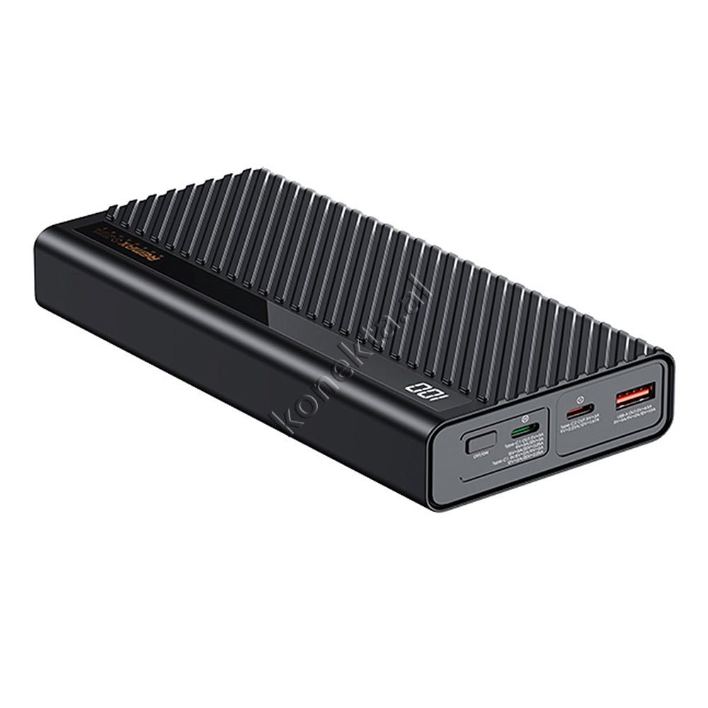 Remax 22500mAh Power Bank, 65W, 3 Ports, Black / White - Image 1