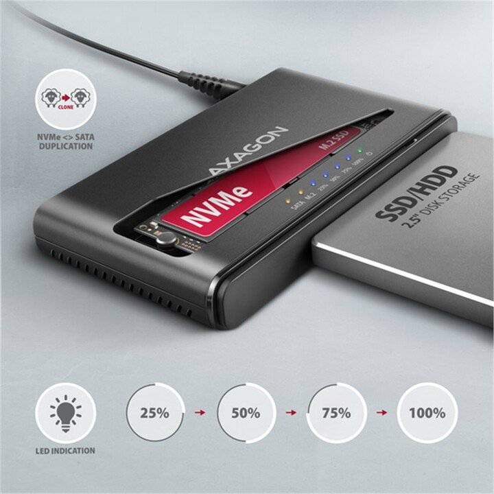 Axagon ADSA-CC Docking Station USB-C 10Gbps - NVMe M.2 SSD & SATA 2.5"/3.5" - Thumbnail 4