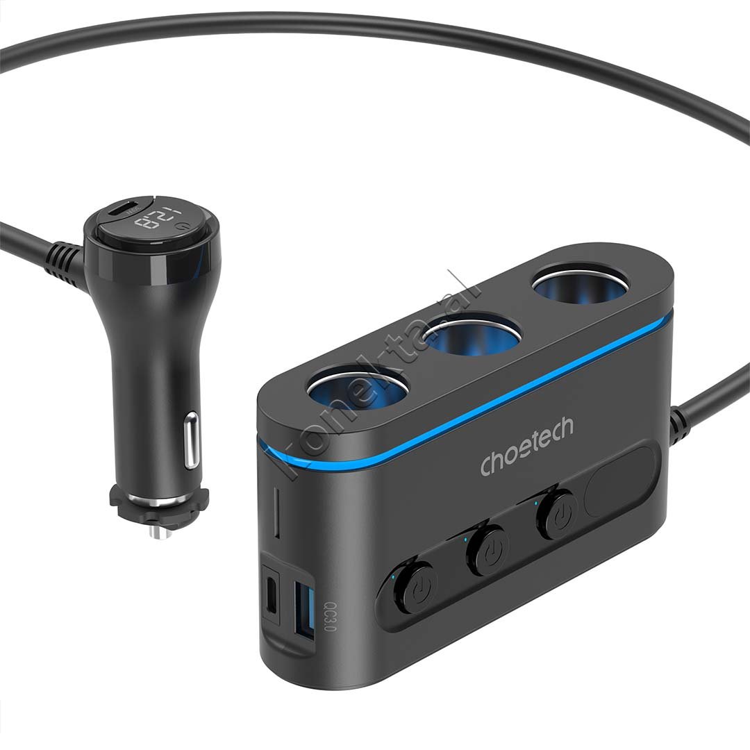 Choetech Car Charger, 200W, 2x Type-C, 1x USB - Thumbnail 2