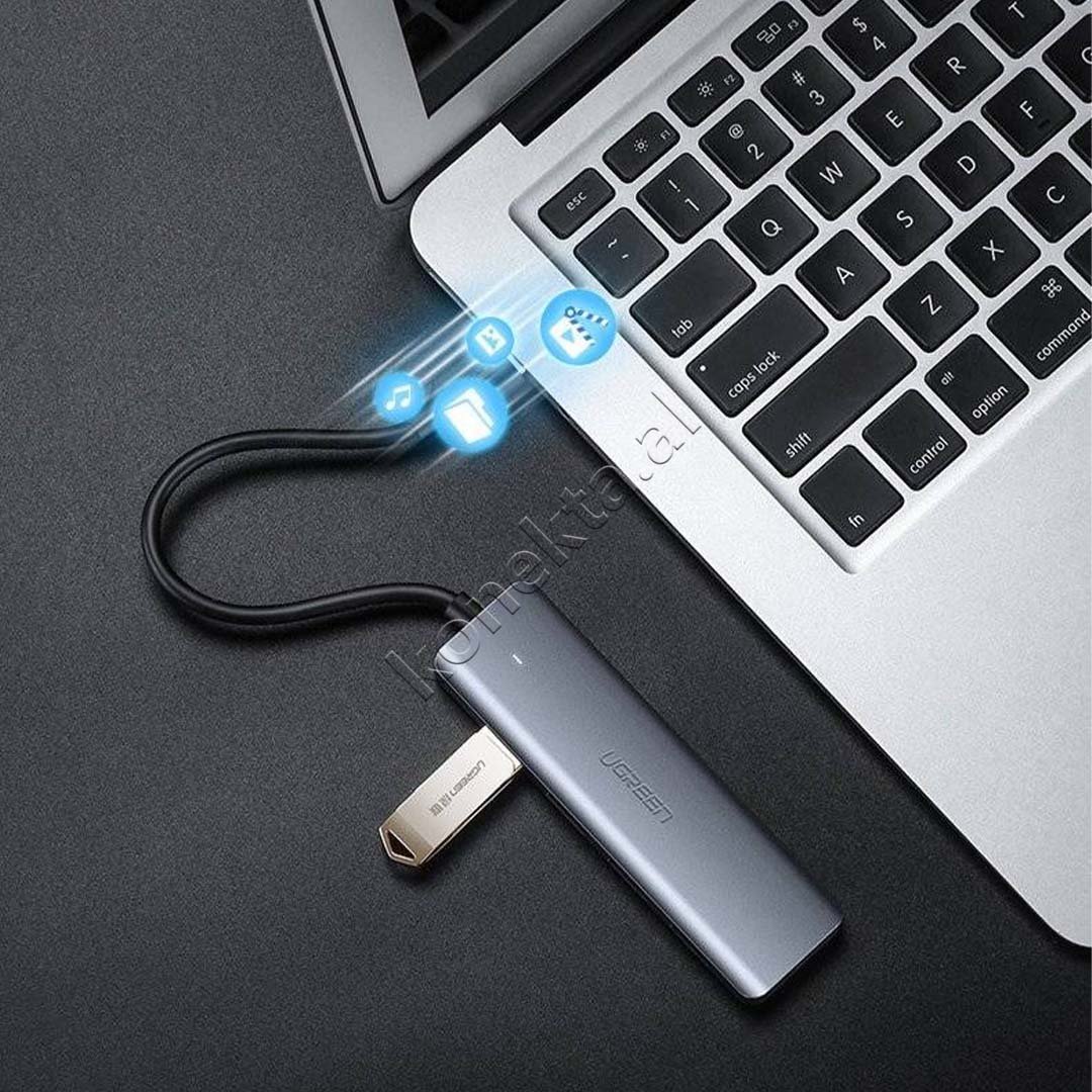 Ugreen USB Hub, 4 Porta USB 3.0, Kabëll Type-C, E argjendtë - Thumbnail 5
