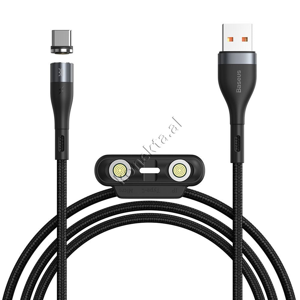 Baseus Kabell USB Me Koke Magnetike 3 Ne 1 Lightning, Micro & Type-C, E Zeze / E Bardhe - Thumbnail 15