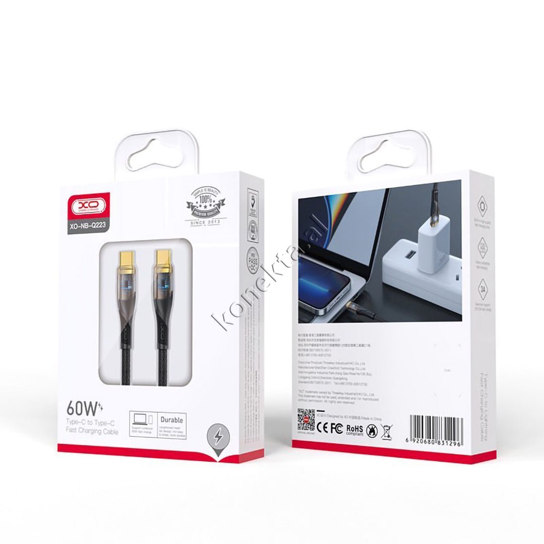XO Type-C to Type-C Charging Cable, 60W, Transparent Connector - Thumbnail 3
