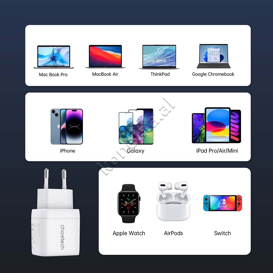 Choetech Adaptor Karikimi 35W Me 2 Porta Type-C Dhe Display - Thumbnail 8