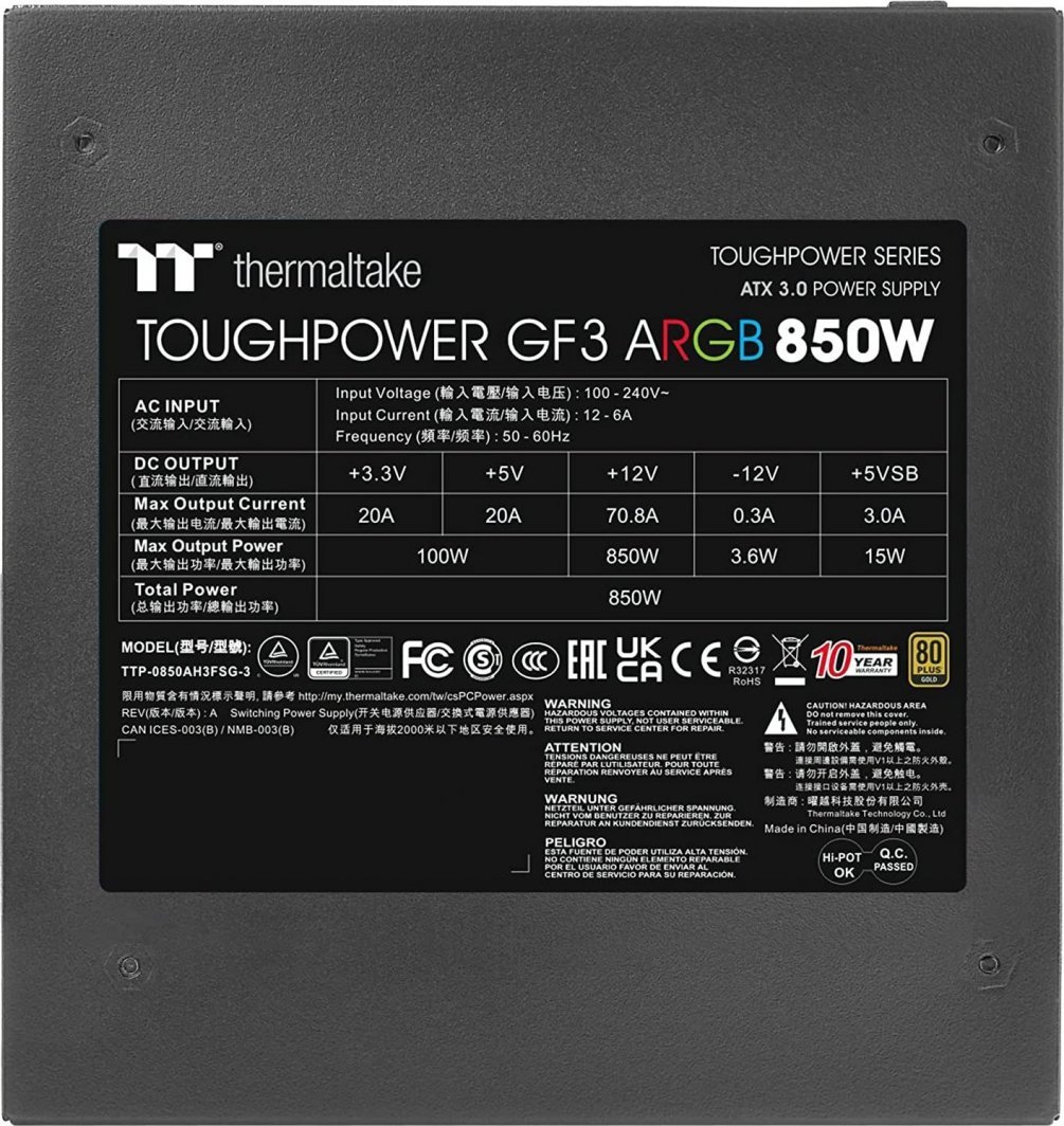 Thermaltake Toughpower GF3 ARGB PS-TPD-0850F4FAGE-1 Power Supply, 850W - Thumbnail 3