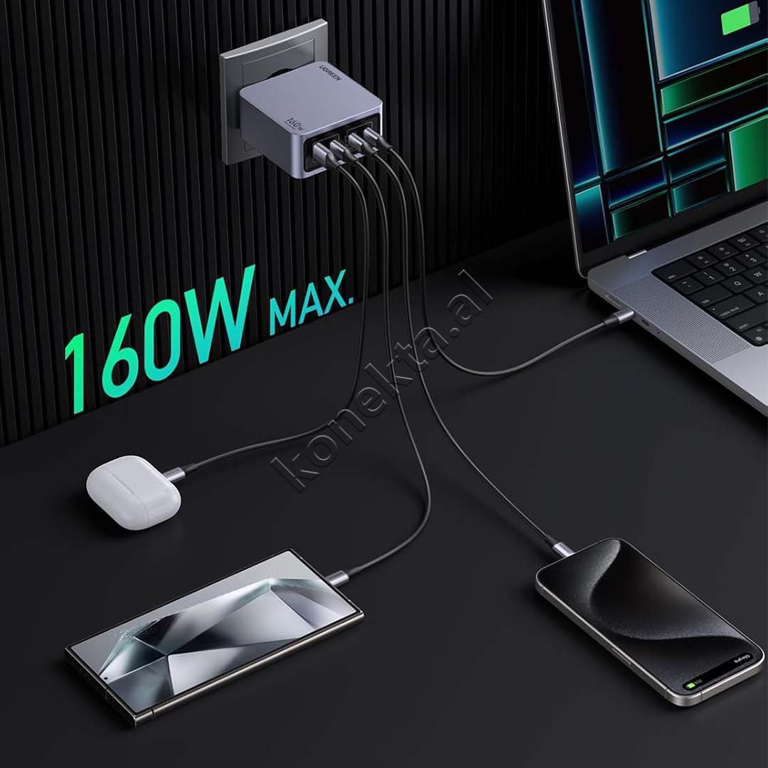 UGreen Nexode Pro 160W Charger, Gray, USB-A & 3xUSB-C - Thumbnail 3