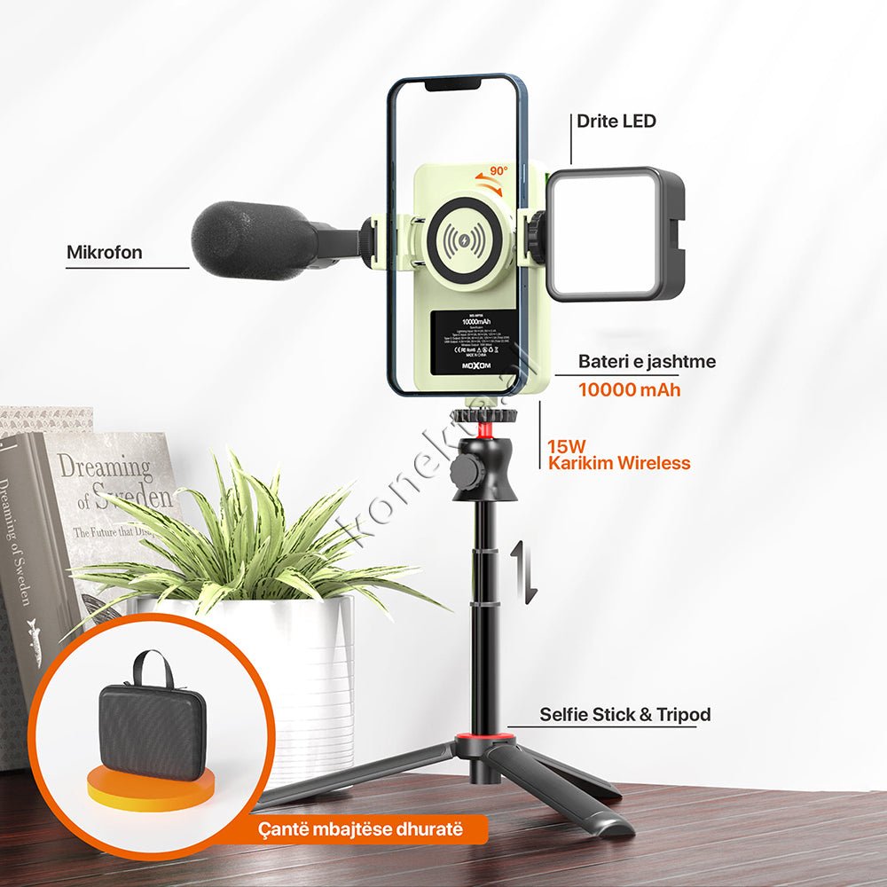 Moxom 4 ne 1 Tripod me Bateri Te Jashtme, Drite LED & Mikrofon - Image 1