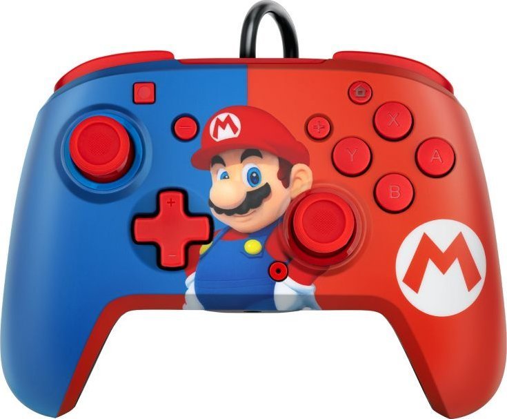 PDP FaceOff Delux+ Audio Mario Controller, Wired, Red / Blue - Image 1