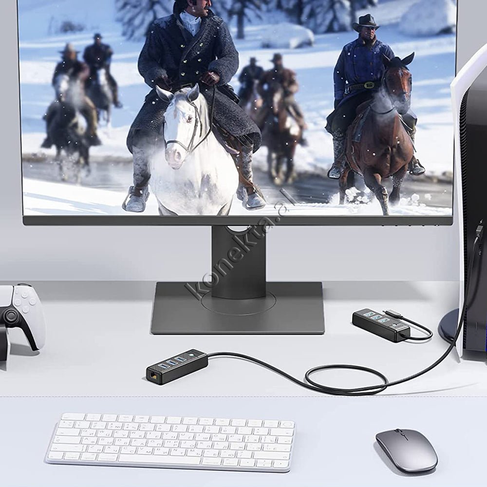 Orico USB Hub, 3 Porta USB3.0 dhe LAN, E zezë - Thumbnail 6