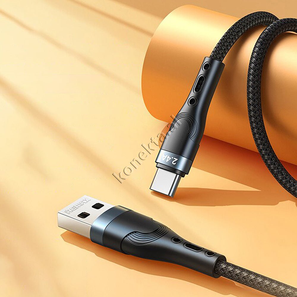 REMAX USB Cable, 1m, Lightning / Type-C / Micro, 2.4A, Black / Silver - Thumbnail 4