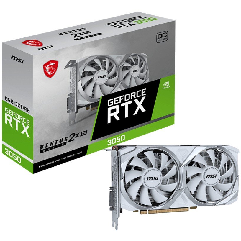 MSI Ventus 2X XS Graphics Card RTX 3050 8GB White OC GDDR6 - Image 1