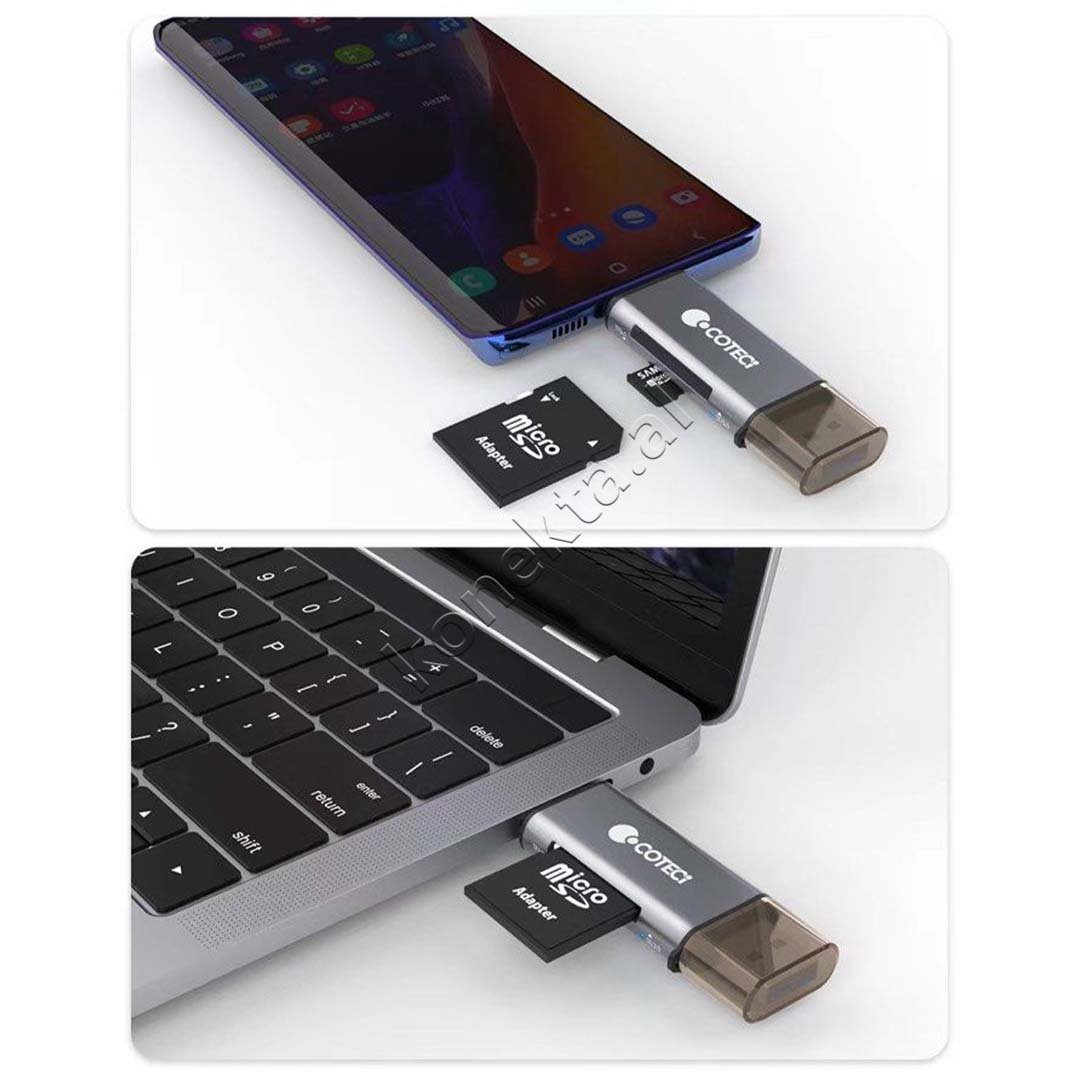 Coteci Adaptor Me Portë USB-A Dhe USB-C Për Kartë TF3.0 Dhe SD3.0 - Thumbnail 4