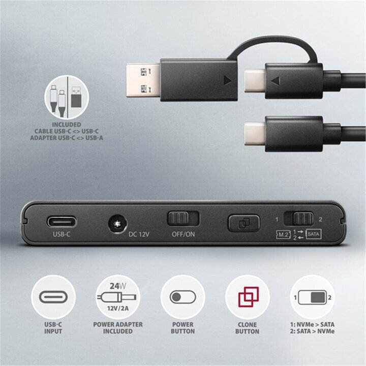 Axagon ADSA-CC Docking Station USB-C 10Gbps - NVMe M.2 SSD & SATA 2.5"/3.5" - Thumbnail 8