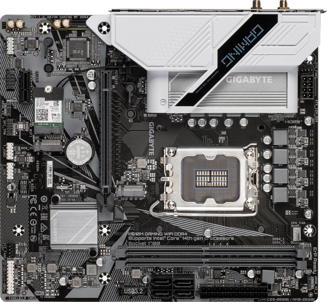 Gigabyte H610M Motherboard, DDR4, Intel H610, Socket 1700, 2 slota, Bluetooth, Wifi 5, Micro ATX - Thumbnail 4