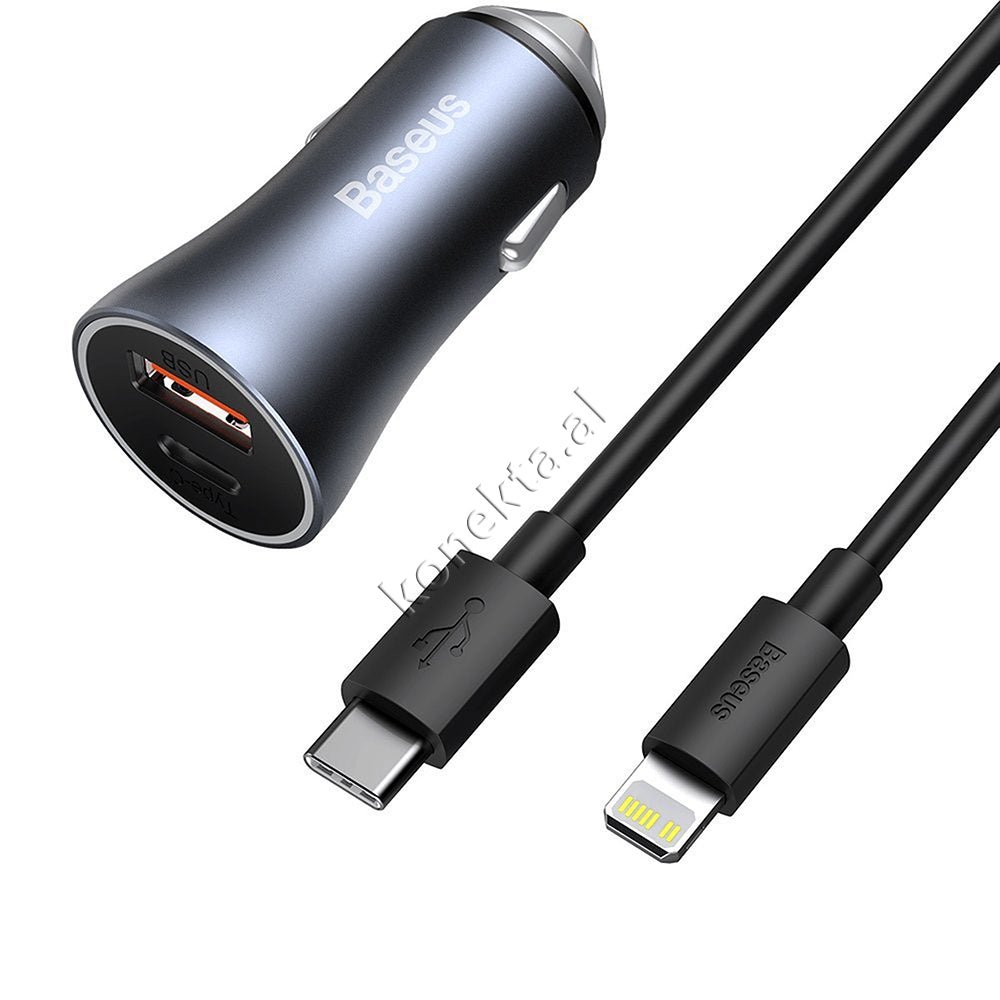 Baseus Car Charger 40W with Type-C to Lightning Cable - Image 1