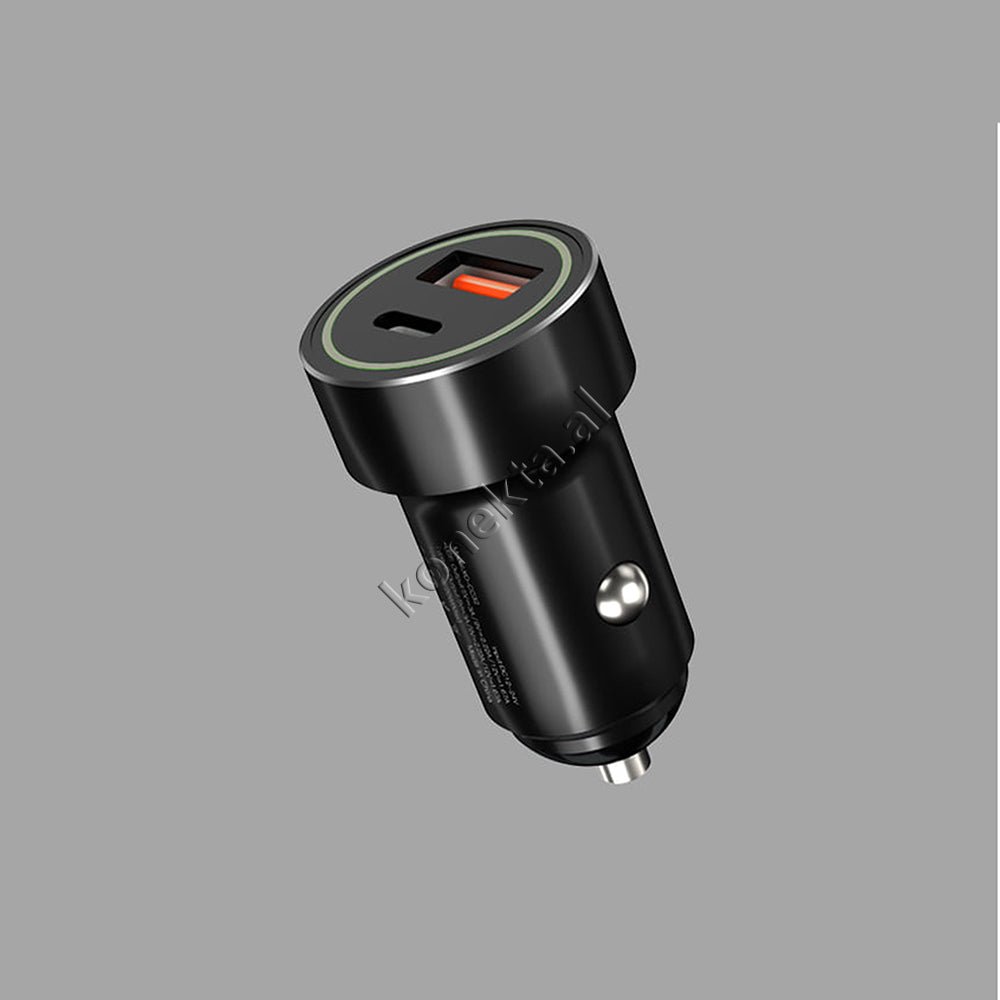 XO 20W Car Charger with USB & Type-C Ports and 1m Lightning Cable, Black - Image 1