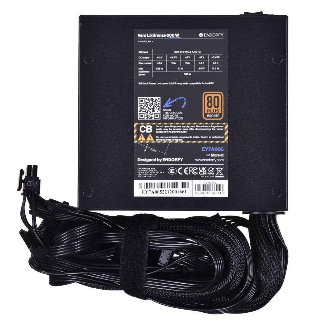 Endorfy Vero L5 Bronze 600W Power Supply, 24-pin ATX, Black - Thumbnail 9