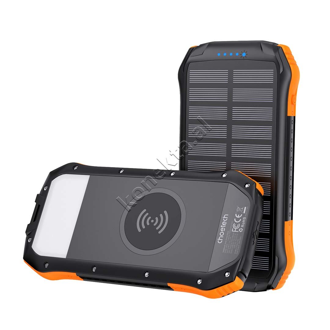 Choetech 10000mAh Solar Panel Power Bank, Black, Orange, White, Blue, Green - Image 1
