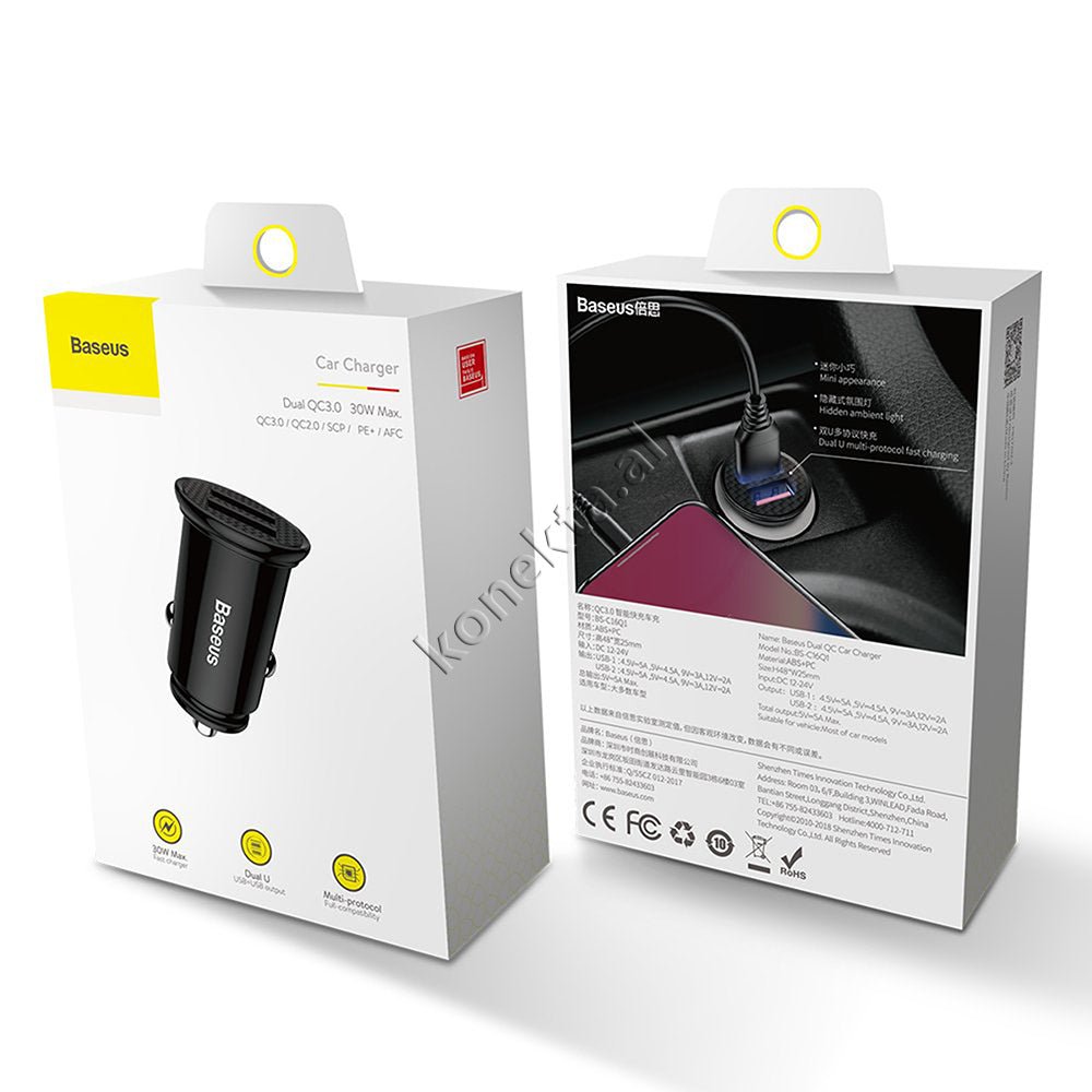 Baseus Car Charger, 30W, Black / Red / Silver - Thumbnail 2