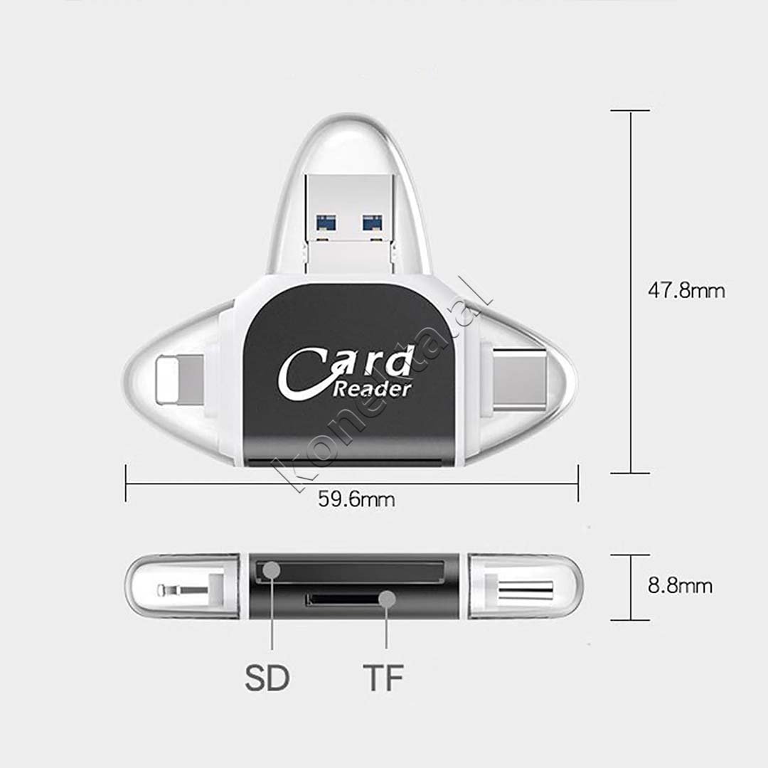 COTECICOTECI Adaptor Me Portë USB-A, USB-C dhe Lightning Për Kartë TF Dhe SD - Thumbnail 8
