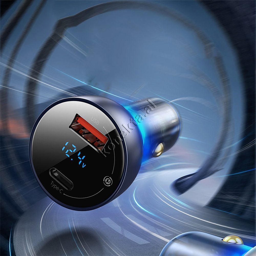 Baseus Digital Display Car Charger, 65W, 2 USB Ports, Type-C, Black/Grey - Thumbnail 8
