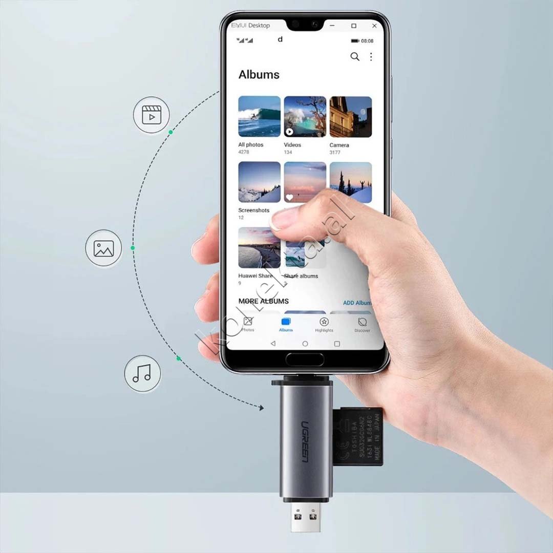 UGreen USB Card Reader with USB-A and USB-C Ports for TF and SD Cards - Thumbnail 7