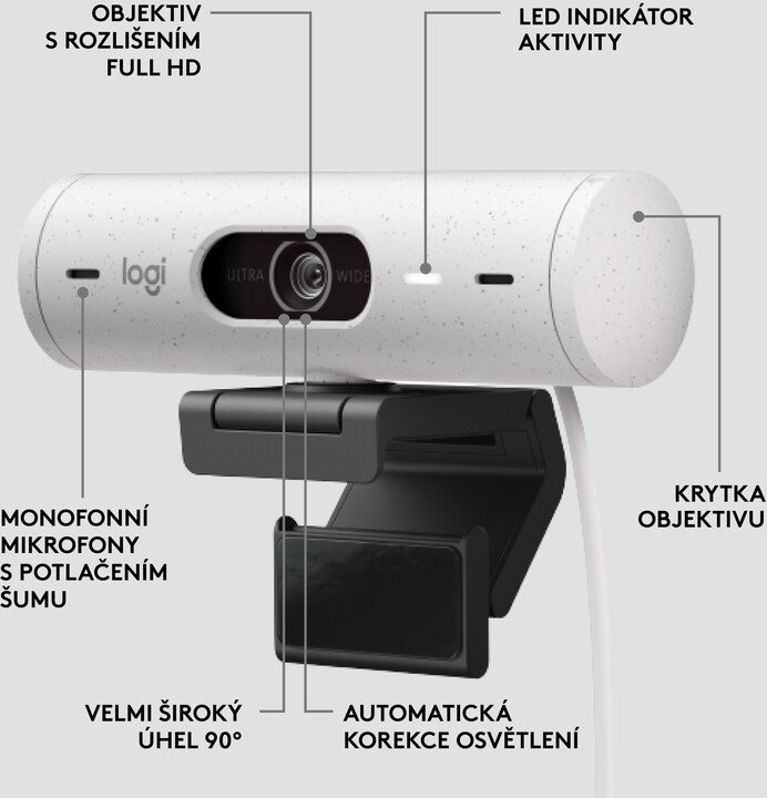 Logitech Brio 500 Webcam, White - Thumbnail 6