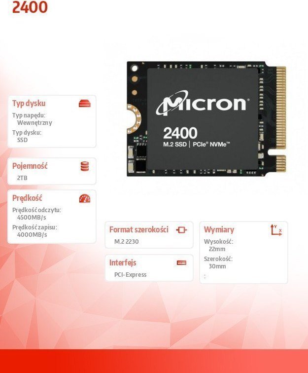 Micron 2400 SSD, 2TB, M.2 2230 PCI-E x4 Gen4 NVMe - Thumbnail 2