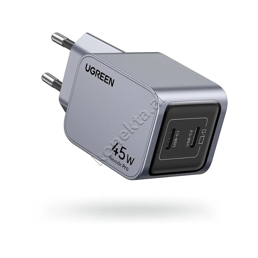 UGreen Nexode Pro 45W Charger, 2 USB-C Ports, Gray / Black - Thumbnail 4
