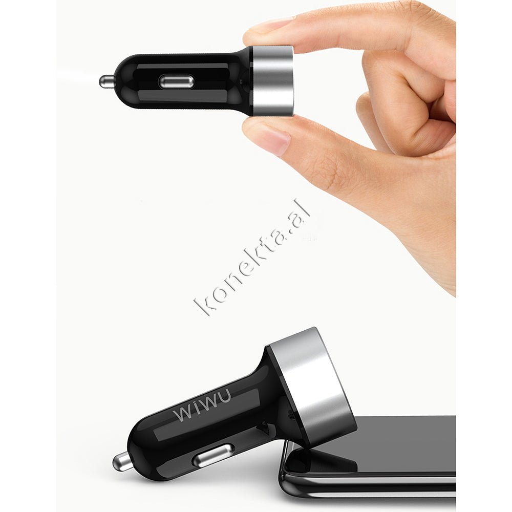 WiWU Car Charger, 30W, Black, Dual USB Ports - Thumbnail 2