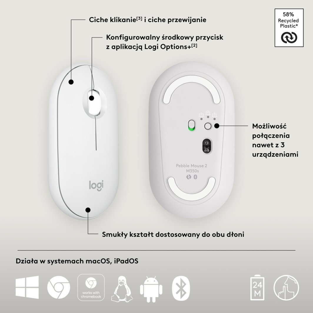 Logitech Pebble 2 M350s Mouse, White - Thumbnail 9