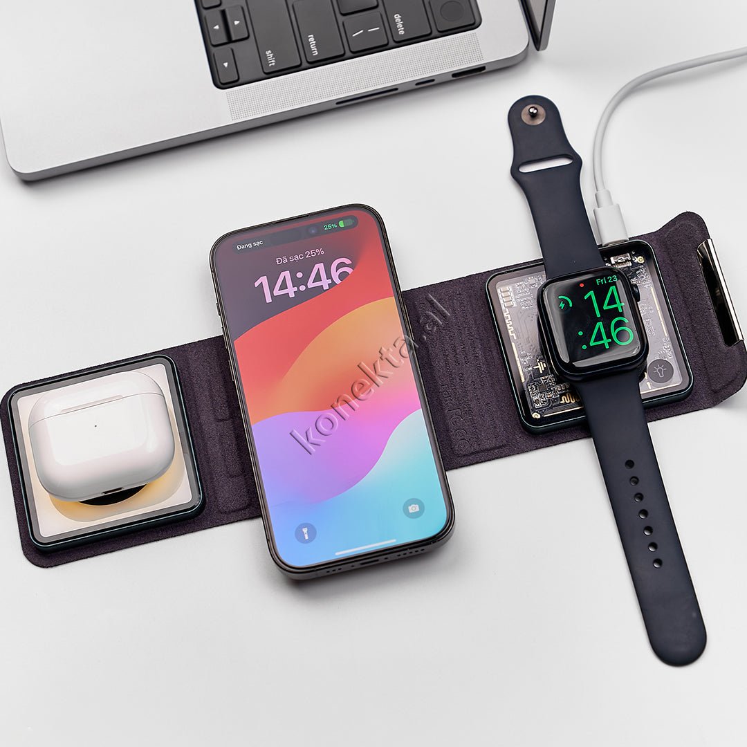 WiWU Wireless Charger, White, 3 in 1 Foldable - Thumbnail 7