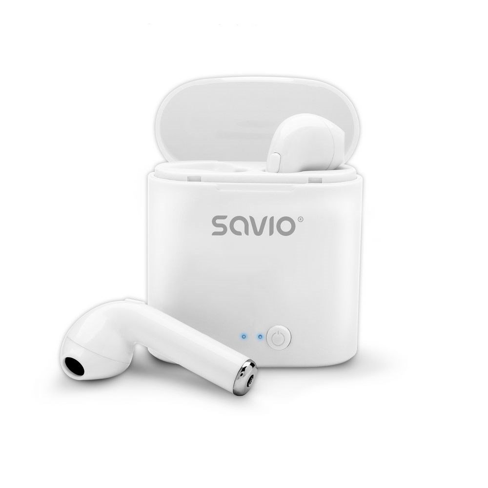 Savio TWS-01 Earbuds, Wireless, White - Thumbnail 4