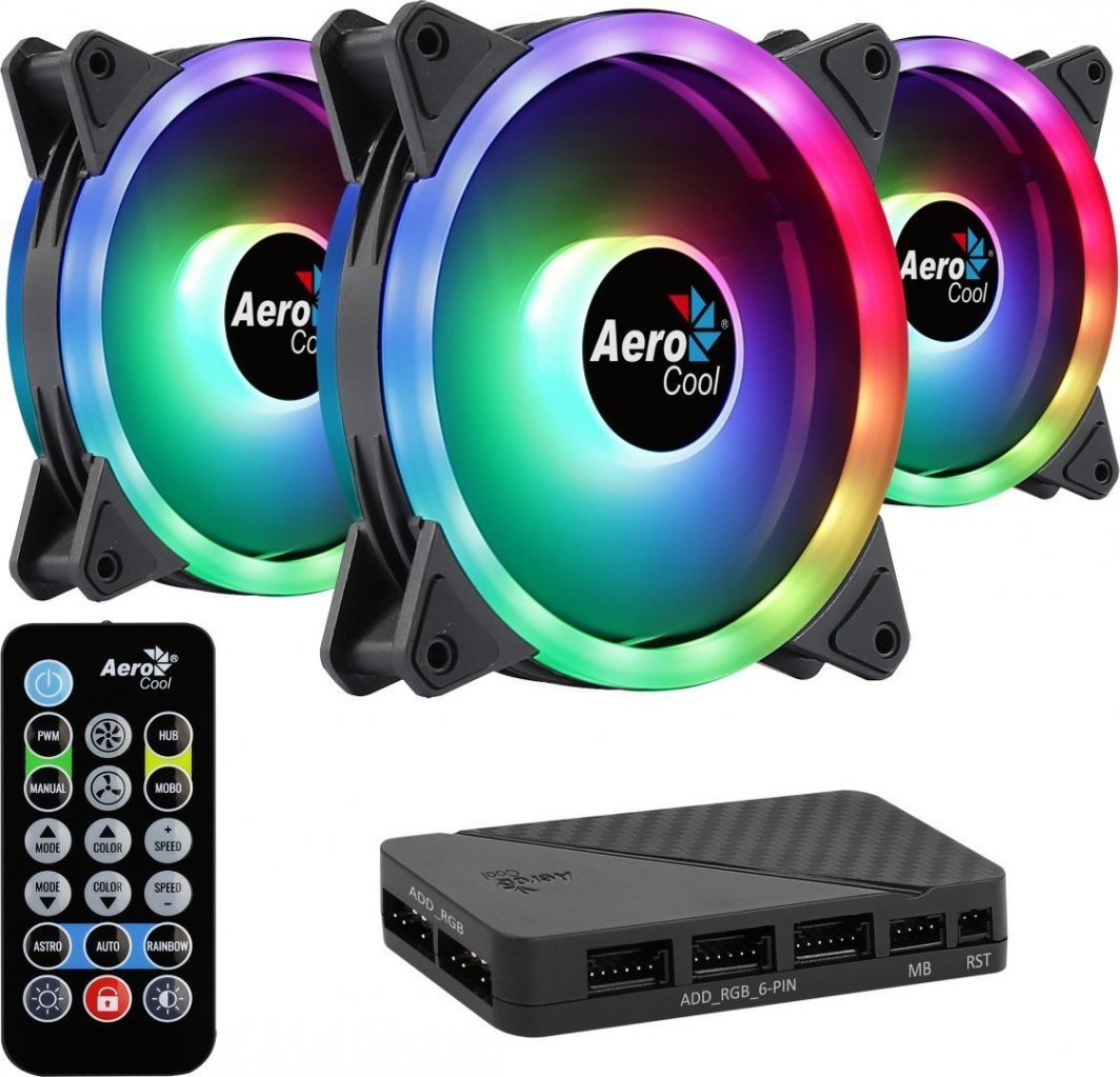 Aerocool Duo 12 Pro Fan 3-pack with Hub and Remote Control - Image 1