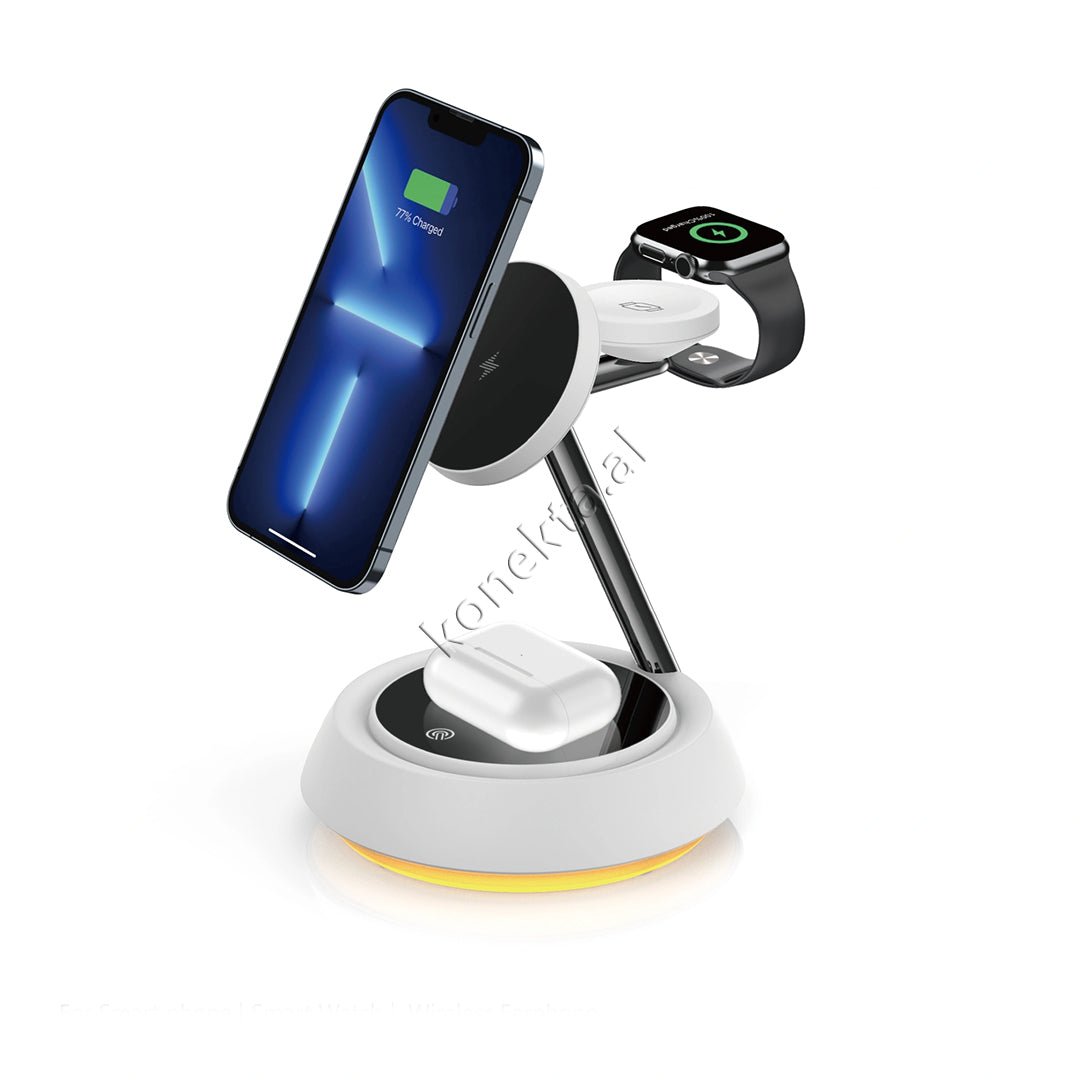 Wiwu Wireless Charger, 15W, White, 3 Charging Spots, Ambient Light - Thumbnail 3