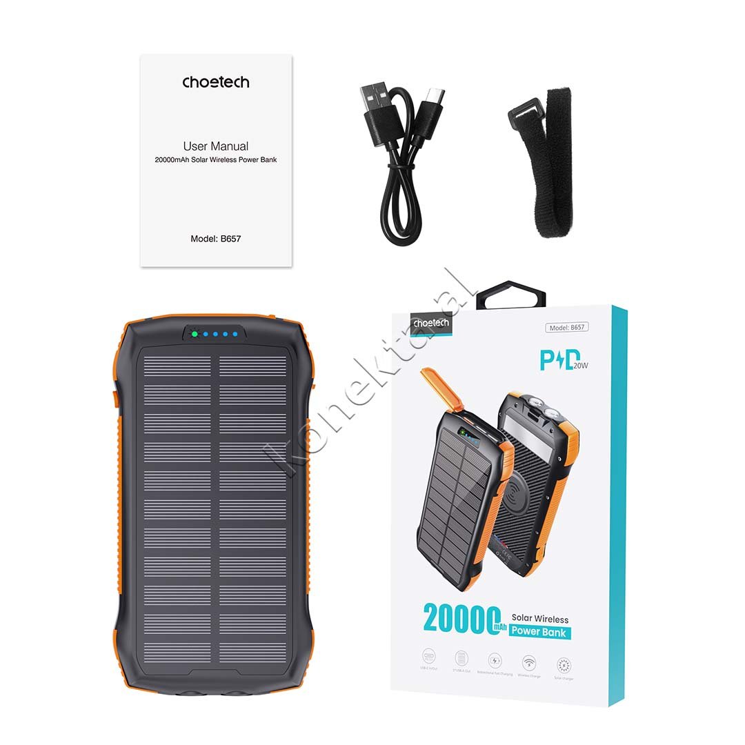 Choetech 20000mAh Solar Panel Power Bank, Black, Orange, White, Blue, Green - Thumbnail 9