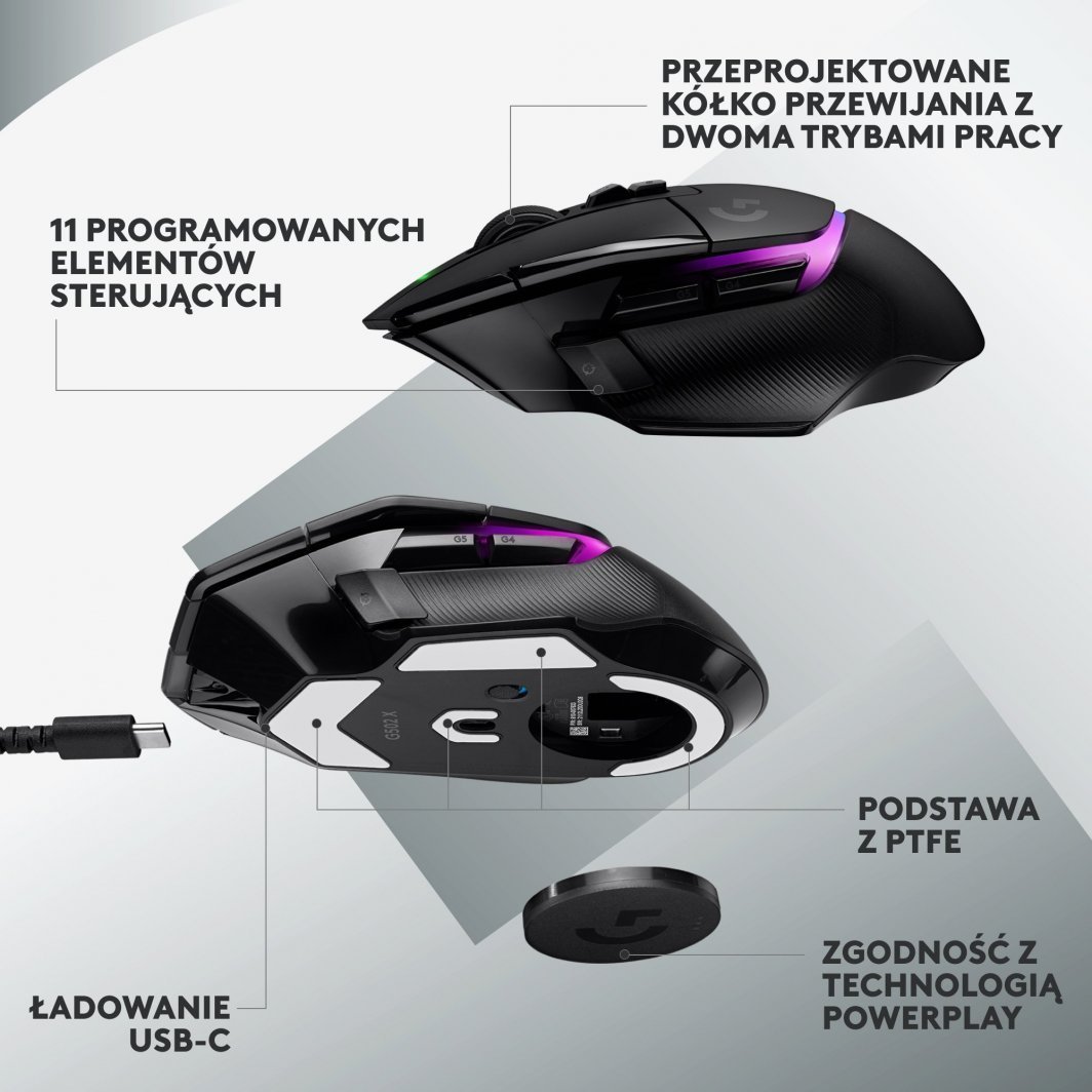 Logitech G502 X Plus Mouse, Black - Thumbnail 7