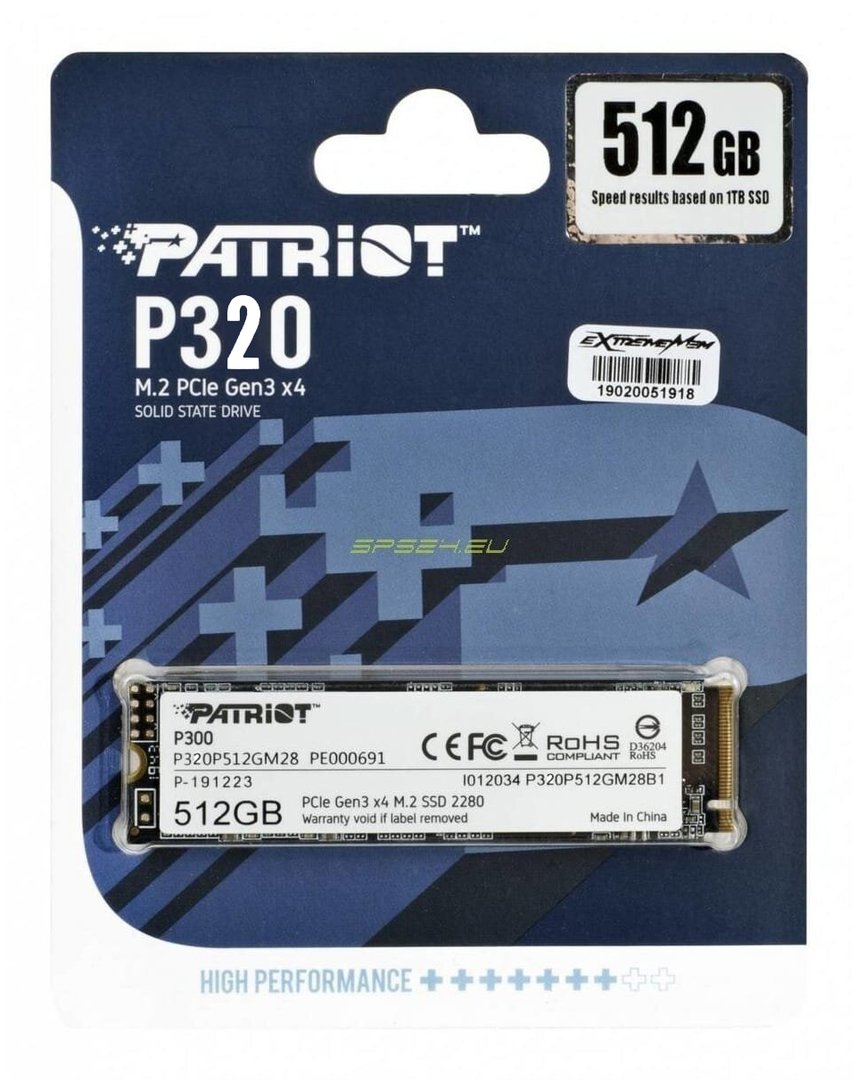 Patriot P320 SSD, 512GB, M.2 2280 PCI-E x4 Gen3 NVMe - Image 1