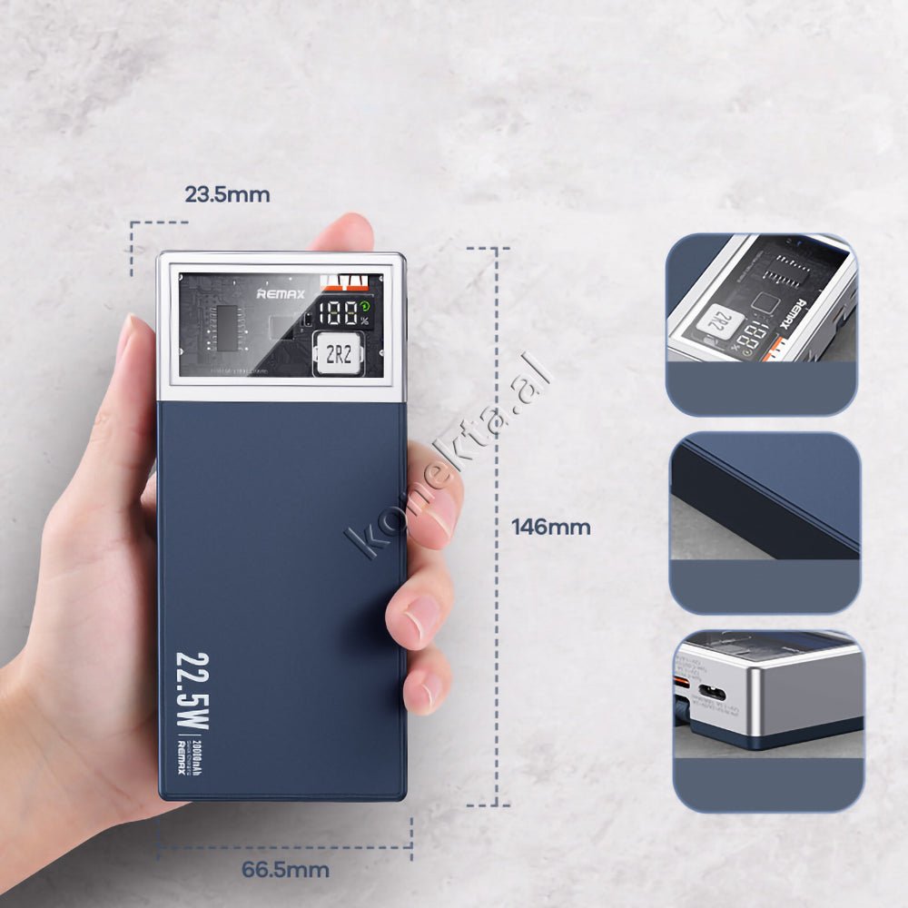 Remax 20000mAh External Battery, Blue / Silver - Thumbnail 3
