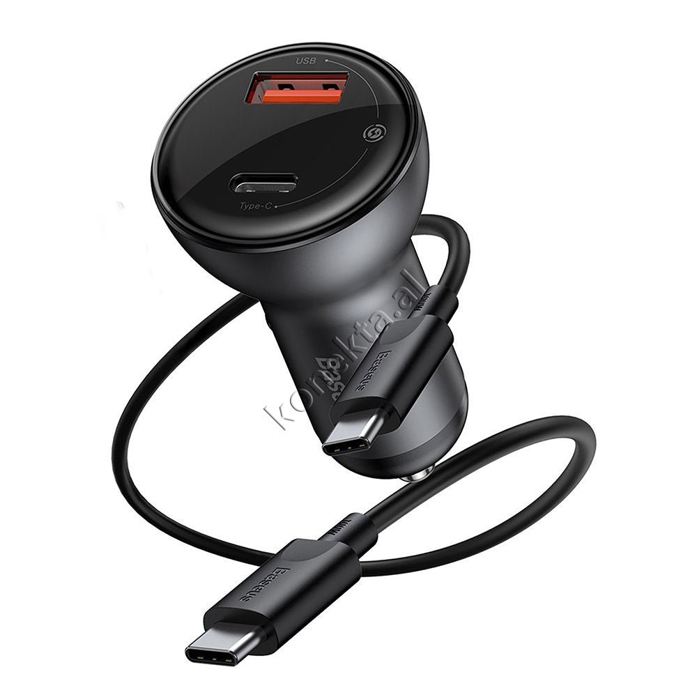 Baseus Fast Charge Car Charger, Black, 45W, 2 Ports USB/Type C - Image 1