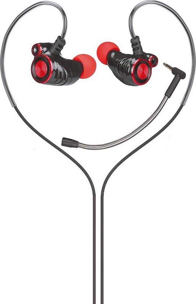 HP DHE-7002 Headphones, Black/Red, with Microphone - Image 1
