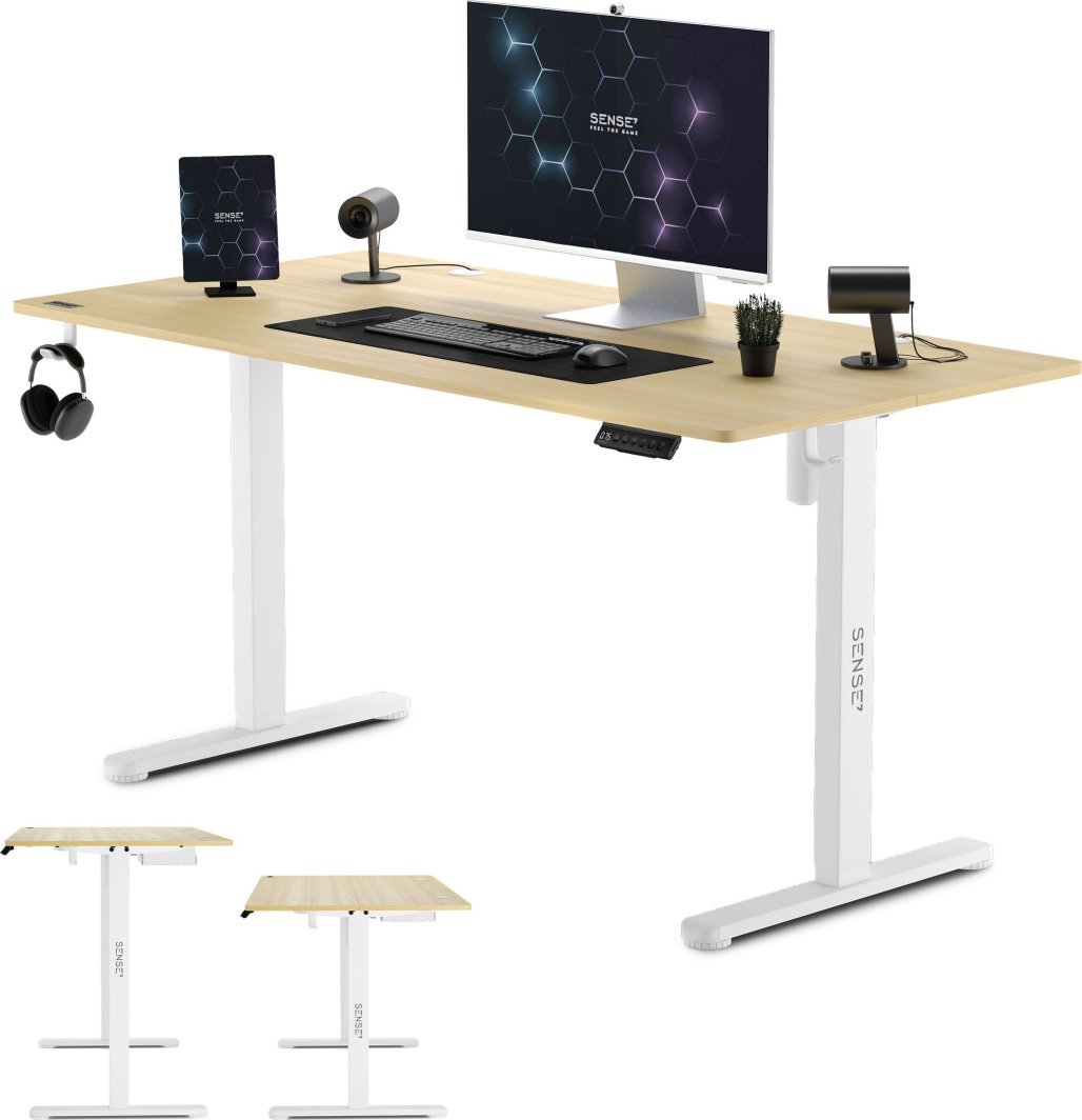 SENSE7 Nojo Table, 140cm x 70cm, White / Light Wood - Thumbnail 3