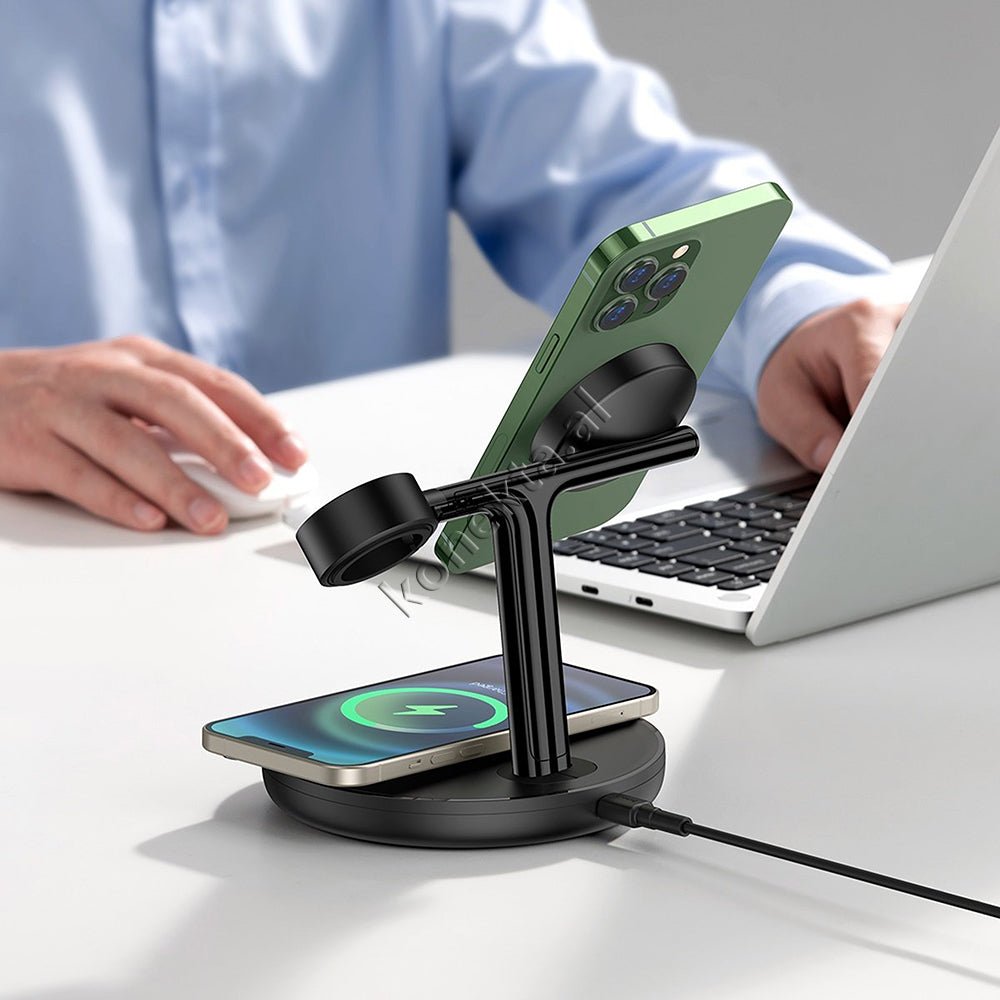 Baseus Wireless Charger, 3 in 1, MagSafe, Black - Image 1