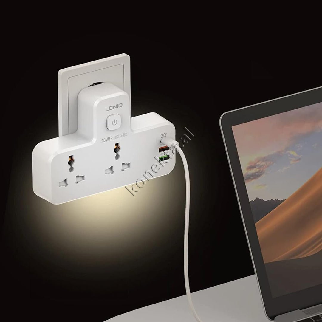 XO Multiprize 2 Vendeshe Power Strip Me 3 Porta Karikimi Te Shpejte dhe Dritë Nate LED - Thumbnail 2