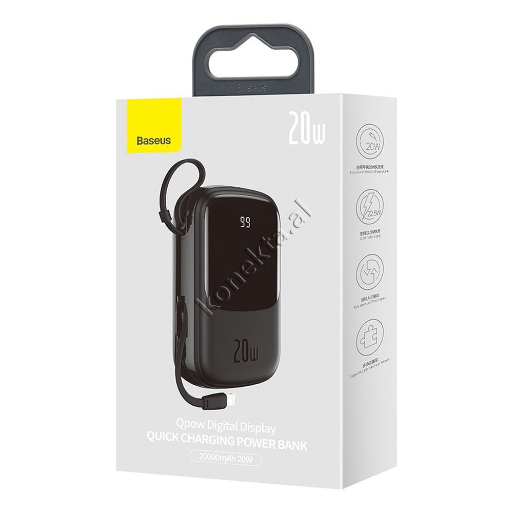 Baseus 20W 20000mAh Power Bank, Black, With 2 Ports and Lightning Cable - Thumbnail 2